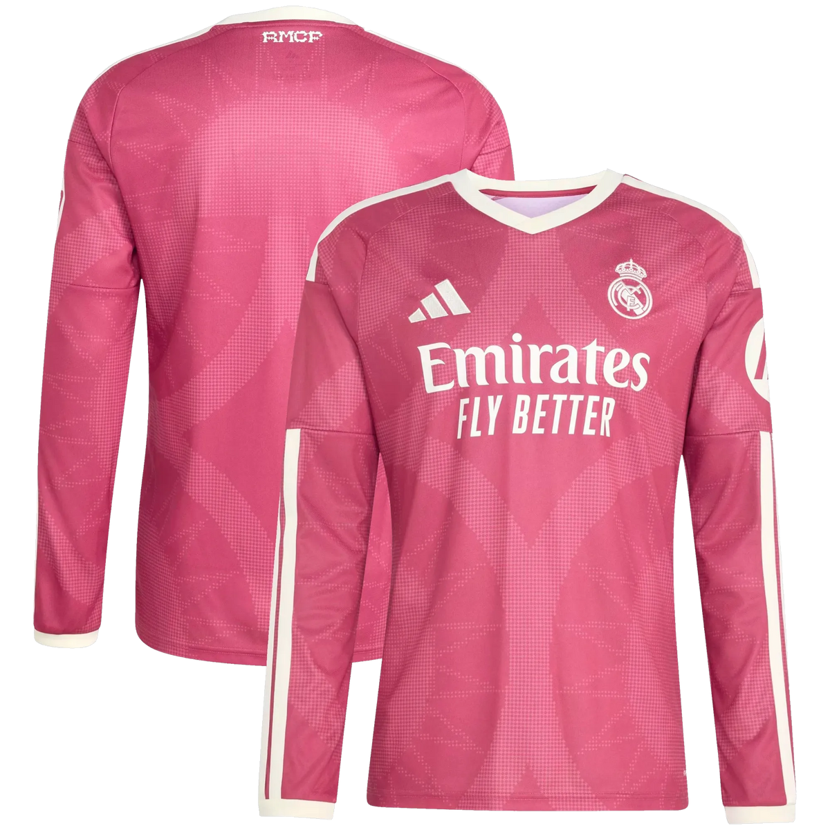 Front and back view of Real Madrid 2026-2027 third pink replica long sleeve jersey by Final Third Kit
