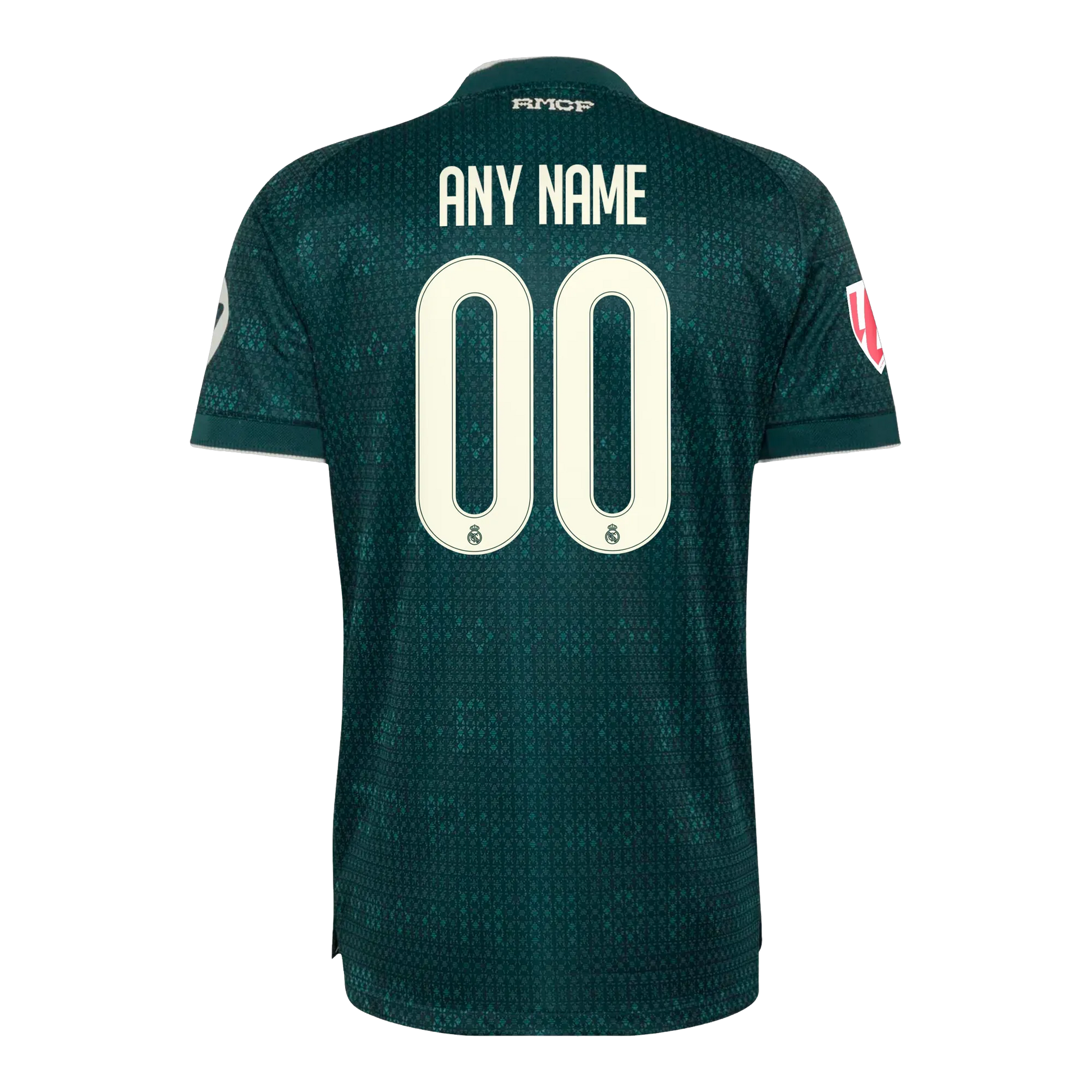 Back view of men's Real Madrid 2026-2027 away green on-field authentic football shirt with custom name and number printing by Final Third Kit