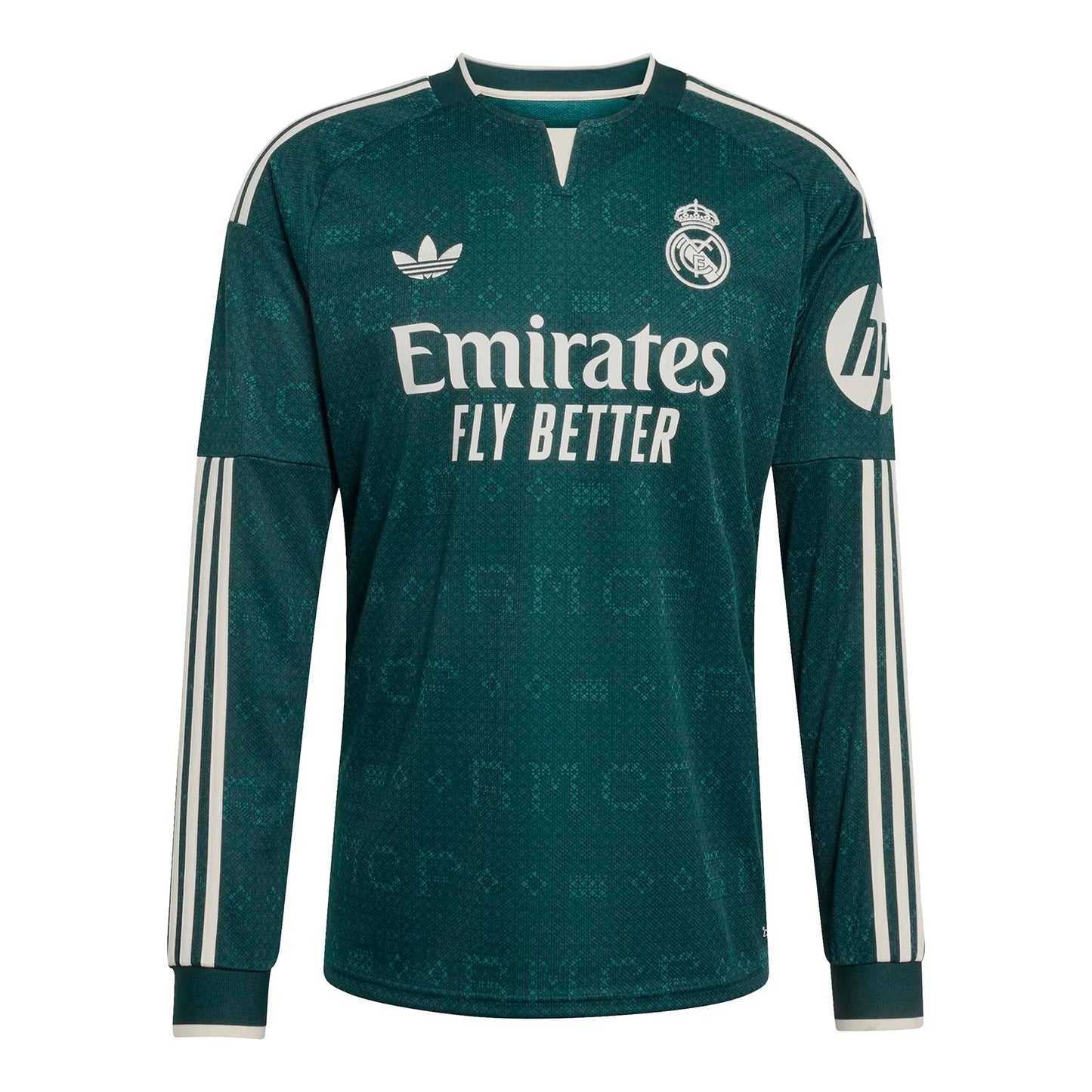 Front and back view of men's Real Madrid 2026-2027 away green stadium replica long sleeve jersey featuring custom name and number by Final Third Kit