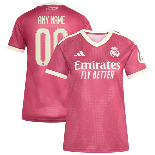 Front and back view of women's Real Madrid 2026-2027 third pink replica custom jersey by Final Third Kit