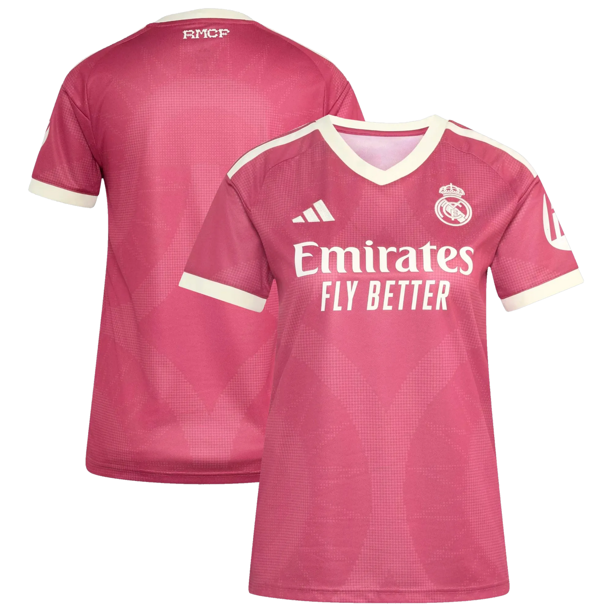 Front and back view of women's Real Madrid 2026-2027 third pink replica jersey by Final Third Kit