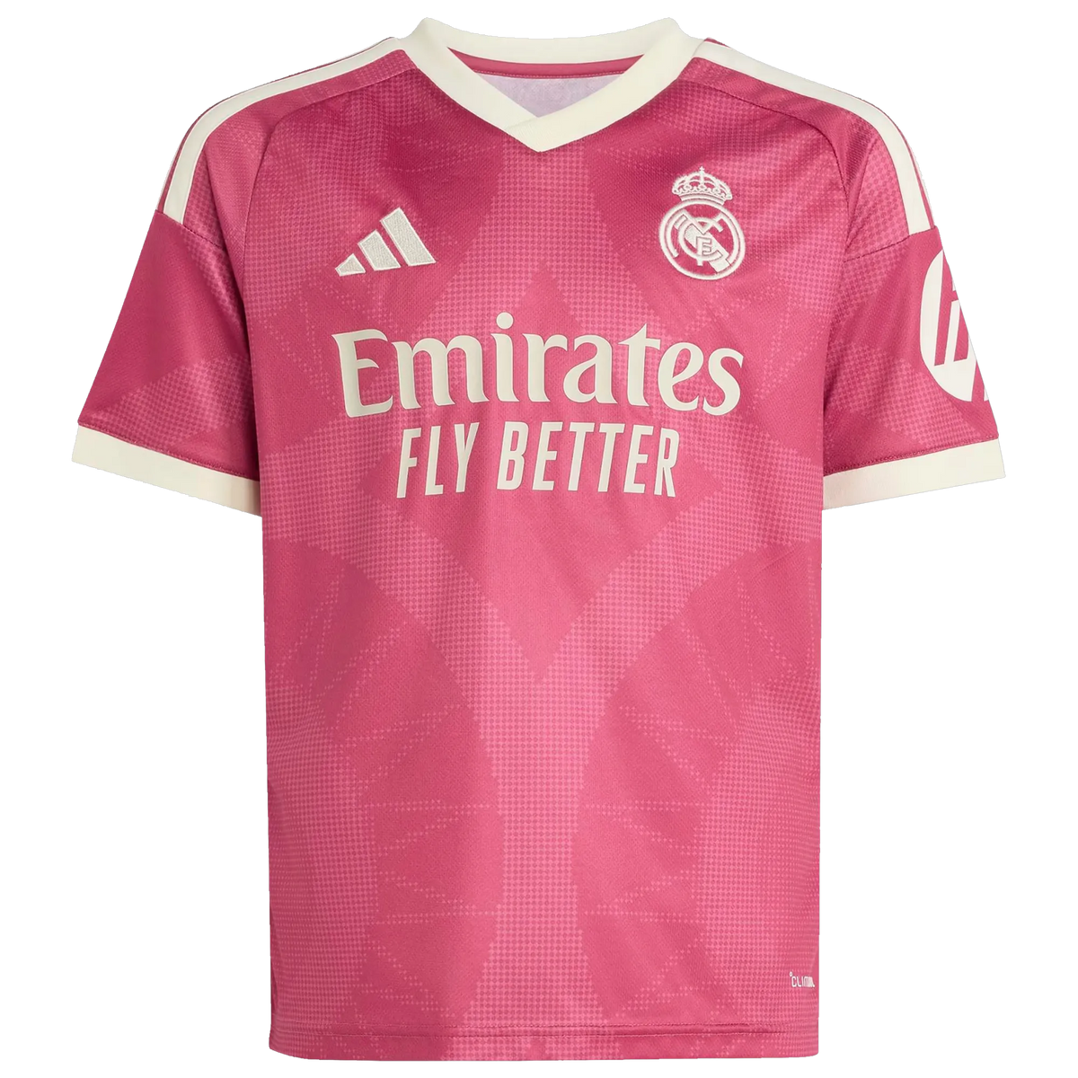 Front view of youth Real Madrid 2026-2027 third pink replica soccer jersey by Final Third Kit