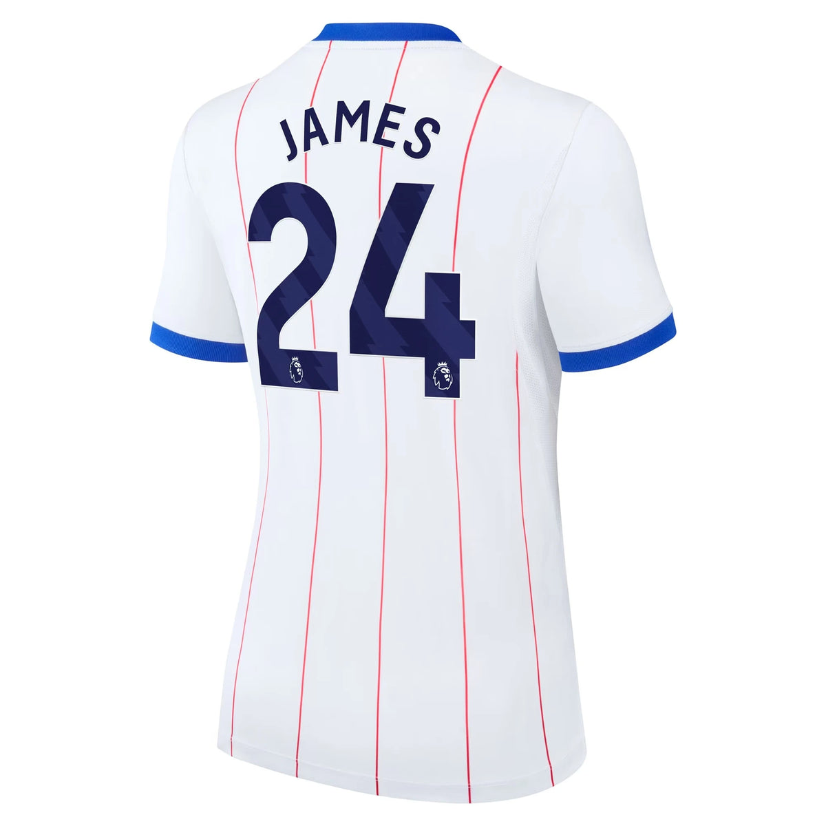 Back view of women's Chelsea 2026-2027 third white stadium replica football shirt with Reece James name and number 24 printing by Final Third Kit