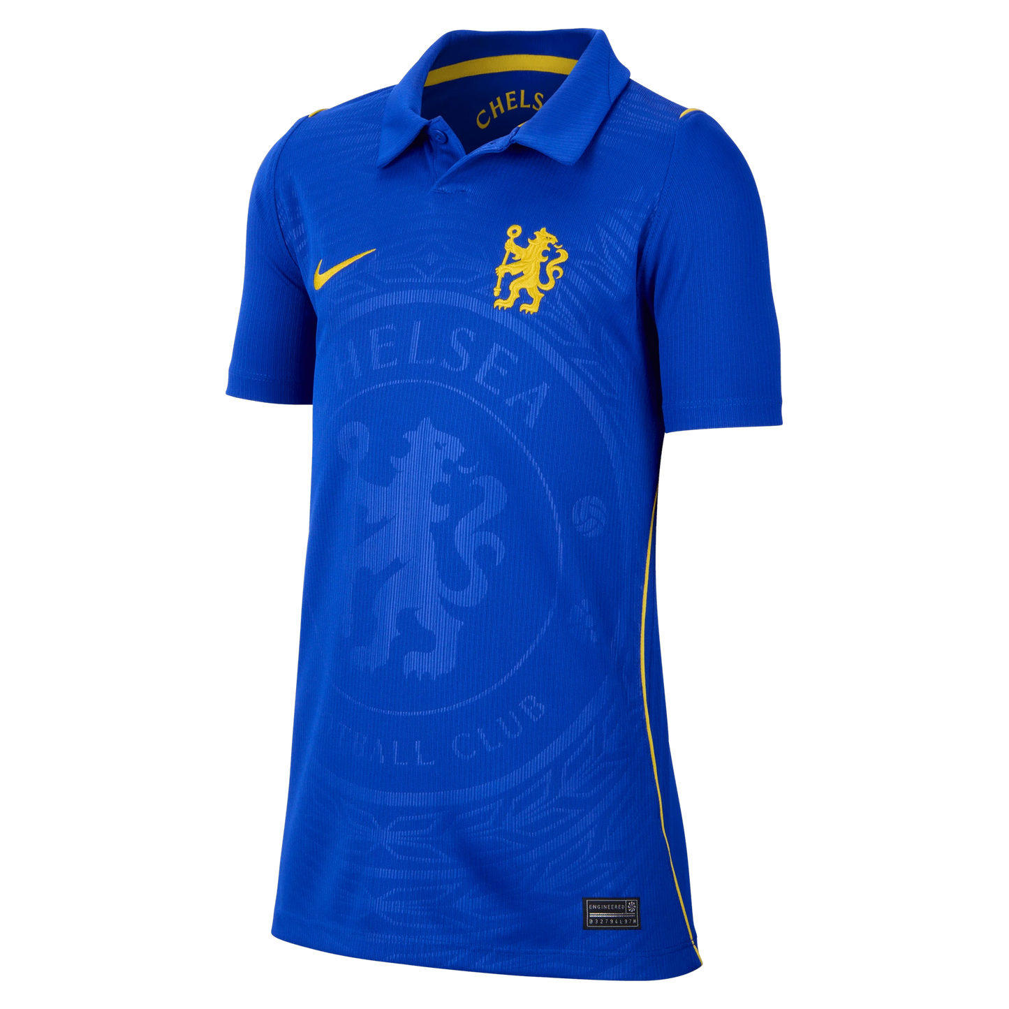 Front view of youth Chelsea 2026-2027 home blue stadium replica soccer jersey by Final Third Kit