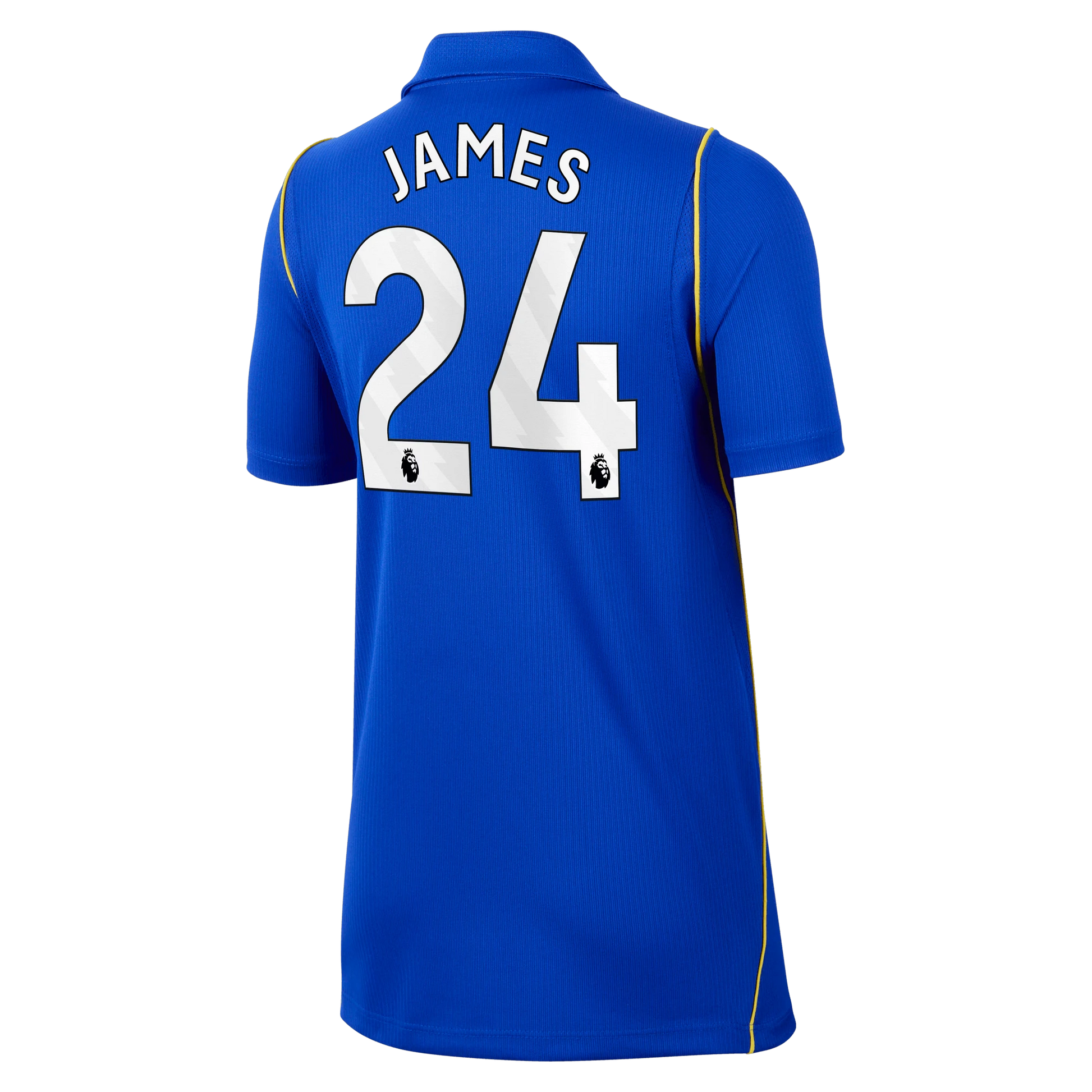 Back view of youth Chelsea 2026-2027 home blue football shirt with Reece James name and number printing by Final Third Kit