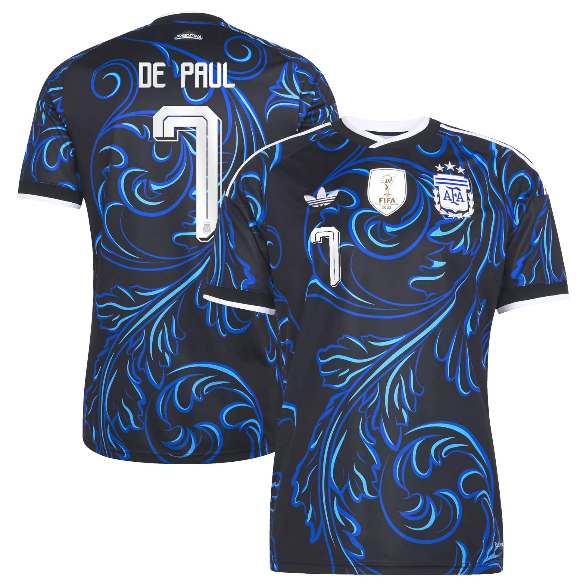 Argentina 2026 World Cup Away Stadium Replica Jersey With De Paul #7 Printing
