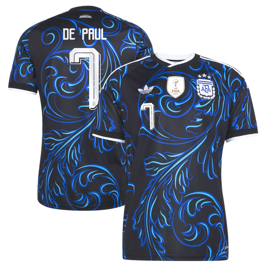 Argentina 2026 World Cup Away Stadium Replica Jersey With De Paul #7 Printing