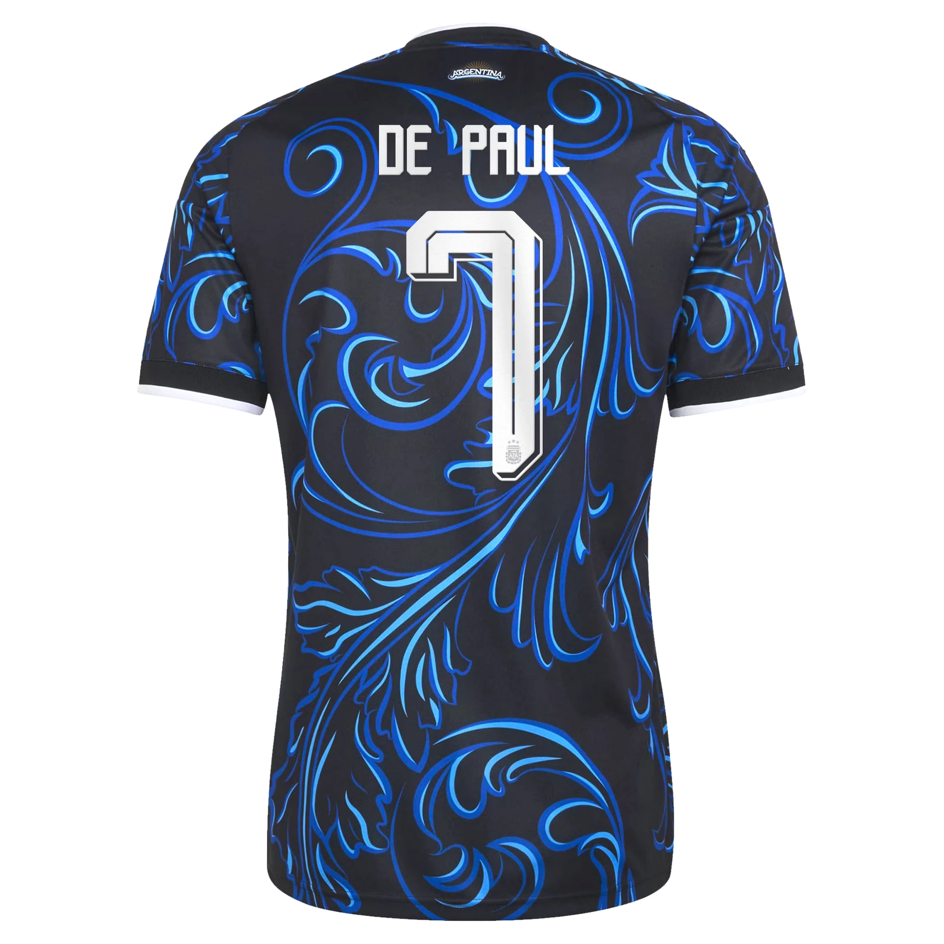 Argentina 2026 World Cup Away Stadium Replica Jersey With De Paul #7 Printing Back View