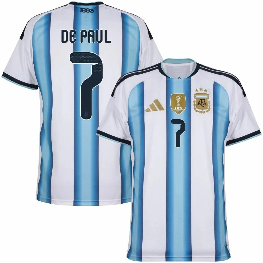 Argentina 2026 World Cup Home Stadium Replica Jersey With De Paul #7 Printing