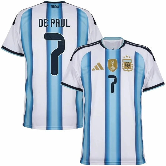 Argentina 2026 World Cup Home Stadium Replica Jersey With De Paul #7 Printing