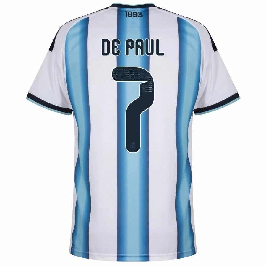 Argentina 2026 World Cup Home Stadium Replica Jersey With De Paul #7 Printing Back View
