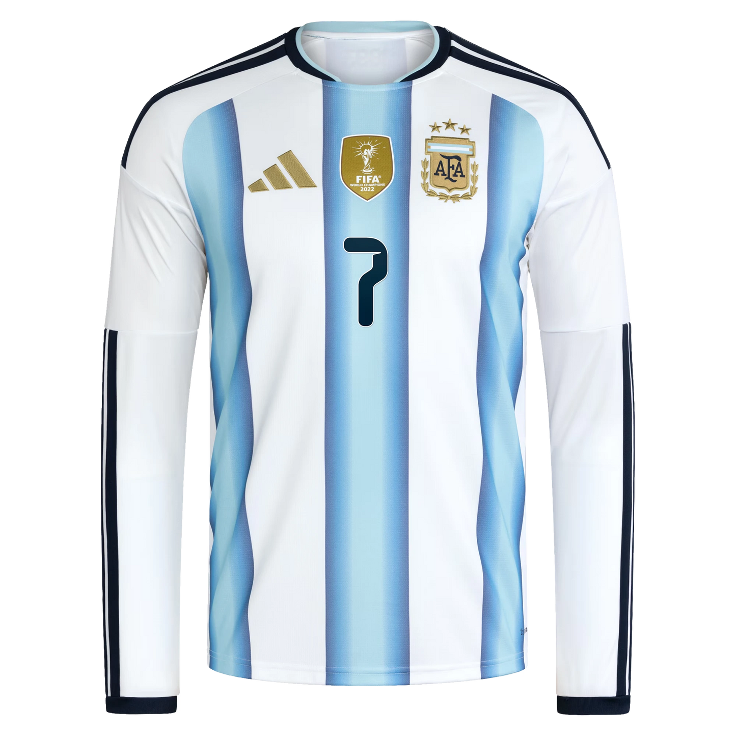 Argentina 2026 World Cup Home Men's Long-Sleeve Stadium Replica Jersey With De Paul #7 Printing Front View