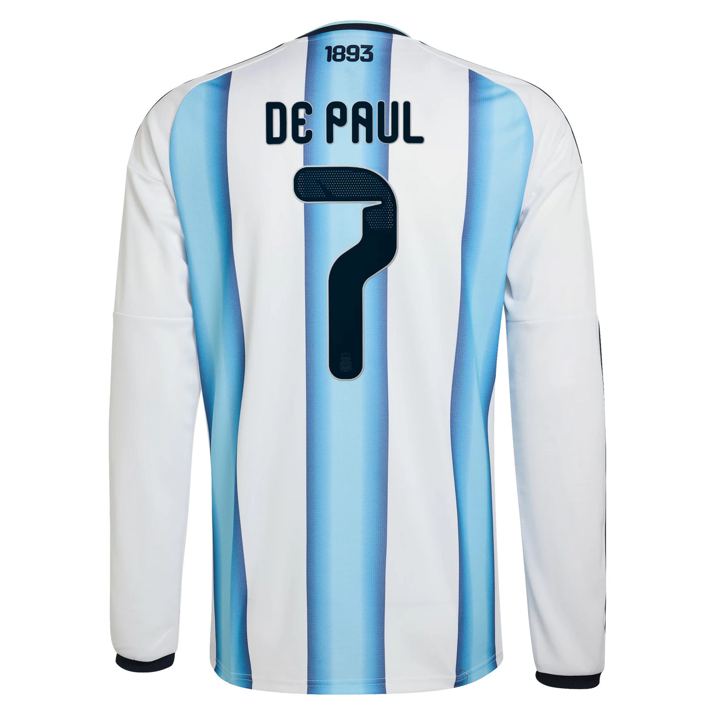 Argentina 2026 World Cup Home Men's Long-Sleeve Stadium Replica Jersey With De Paul #7 Printing Back View