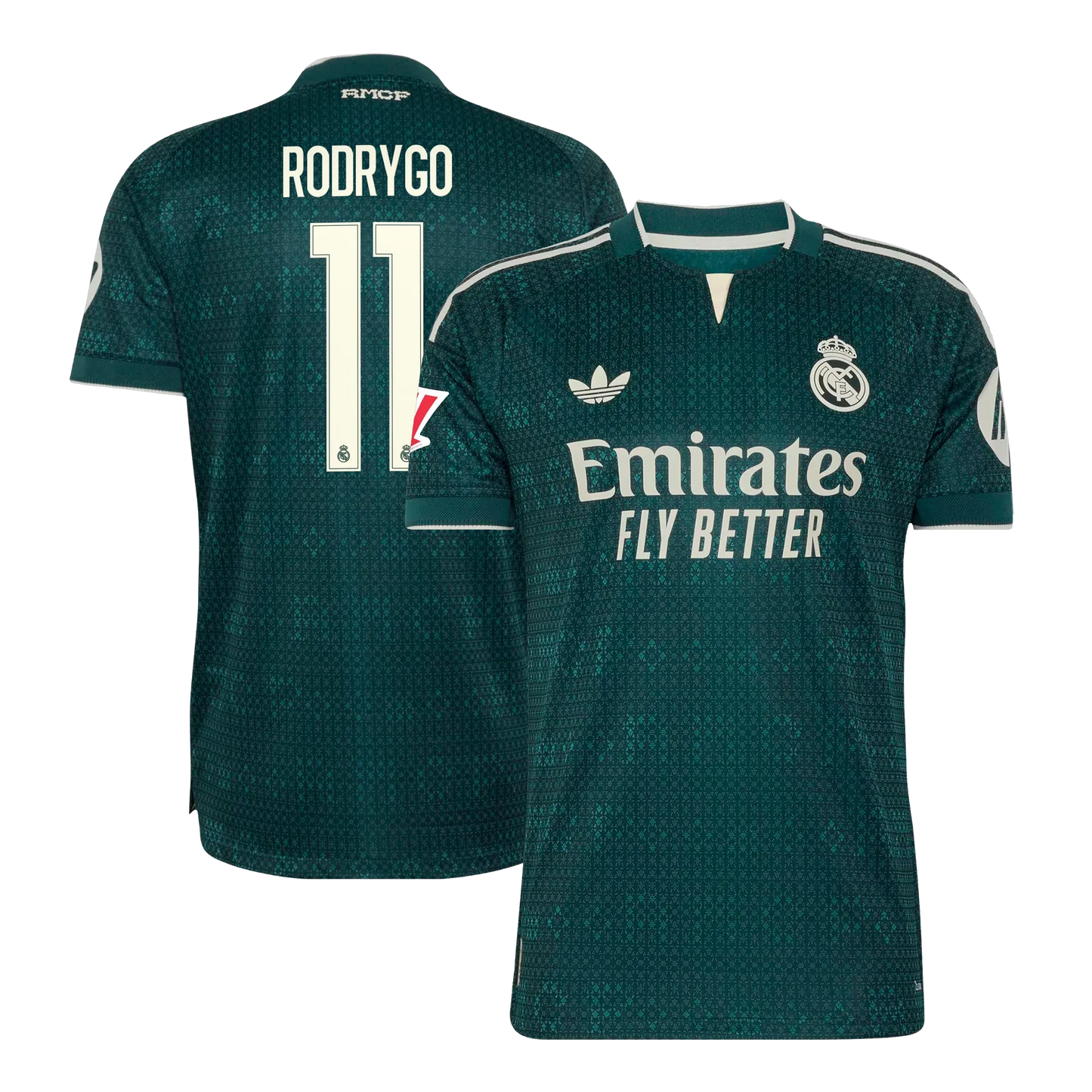 Front and back view of men's Real Madrid 2026-2027 away on-field authentic jersey featuring Rodrygo #11 by Final Third Kit