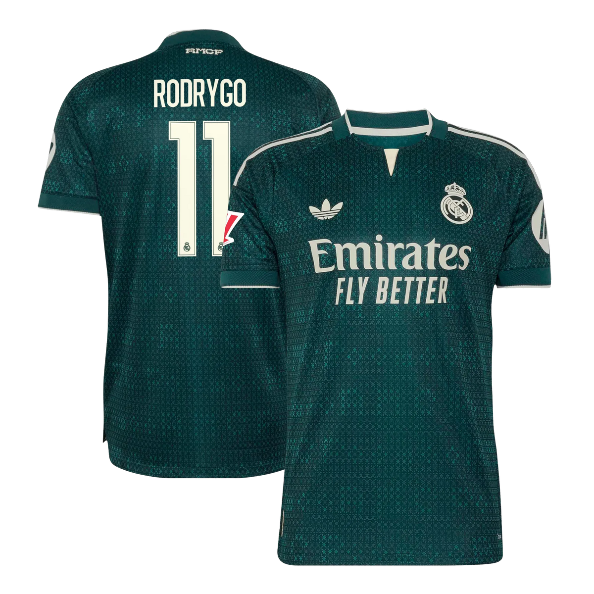 Front and back view of men's Real Madrid 2026-2027 away on-field authentic jersey featuring Rodrygo #11 by Final Third Kit