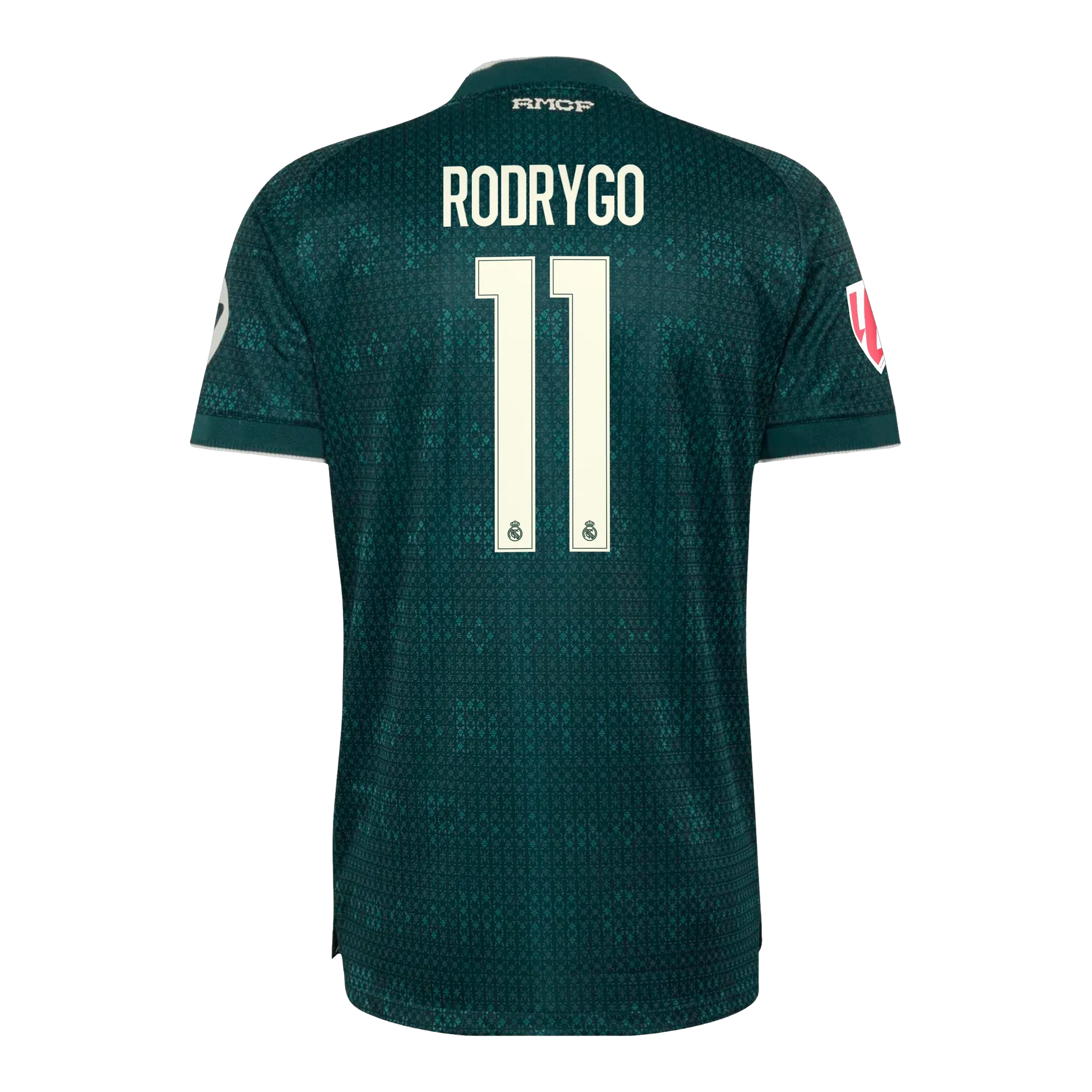 Back view of men's Real Madrid 2026-2027 away on-field authentic football shirt with Rodrygo #11 name and number printing by Final Third Kit