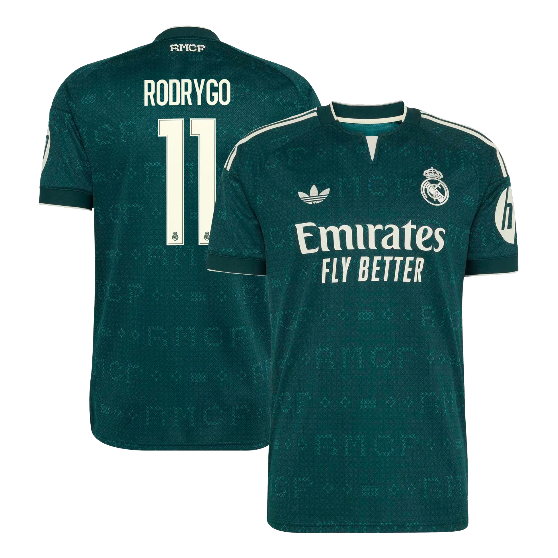 Front and back view of men's Real Madrid 2026-2027 away stadium replica jersey featuring Rodrygo #11 by Final Third Kit