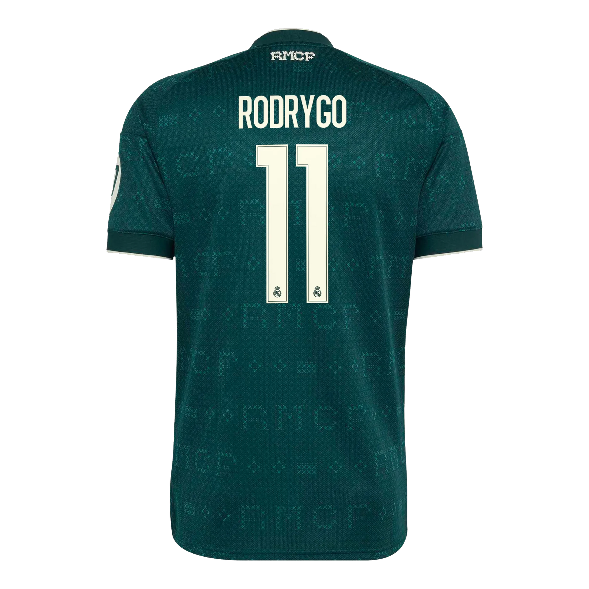 Back view of men's Real Madrid 2026-2027 away football shirt with Rodrygo #11 name and number printing by Final Third Kit