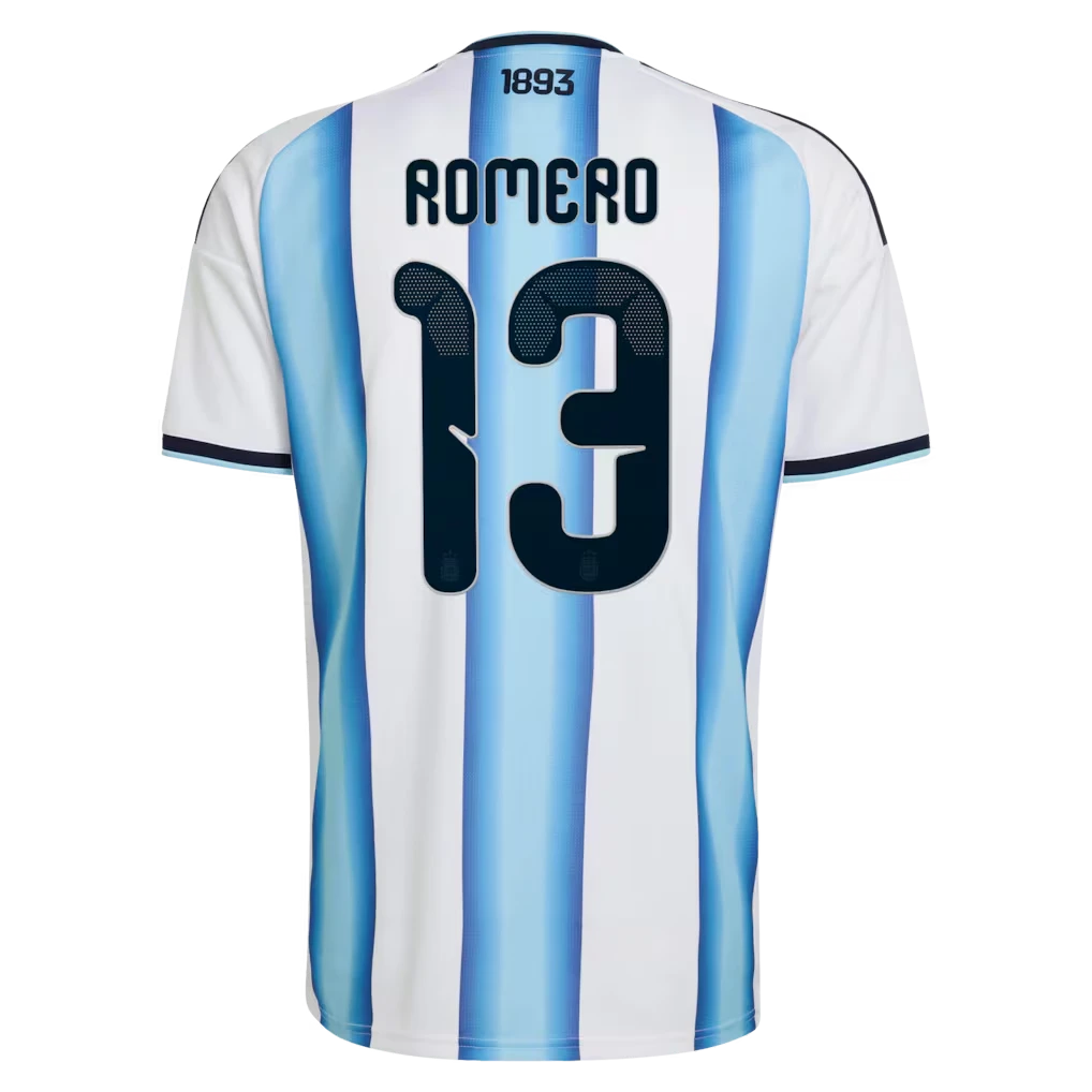 Argentina 2026 World Cup Home Stadium Replica Jersey With Romero #13 Printing Back View