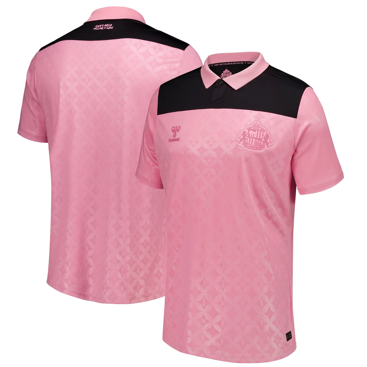 Front and back view of Sunderland x Elvis Hummel 2026-2027 away pink replica shirt by Final Third Kit