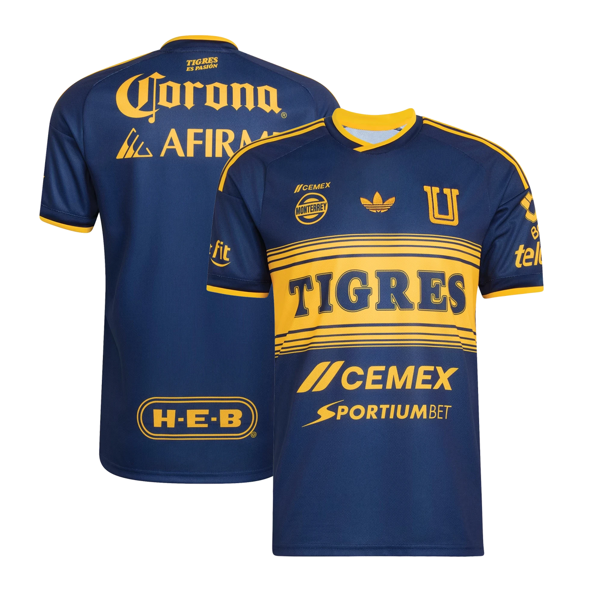 Front and back view of Tigres UANL 2026-2027 away navy replica jersey by Final Third Kit