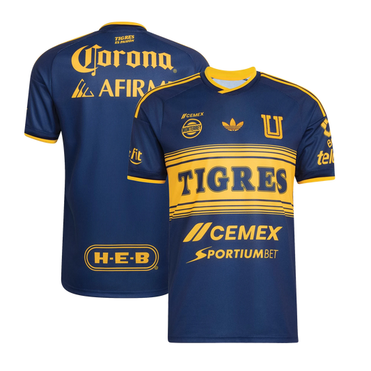 Front and back view of Tigres UANL 2026-2027 away navy replica jersey by Final Third Kit