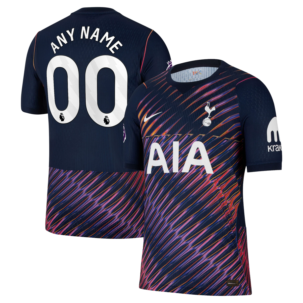 Front and back view of Tottenham Hotspur 2026-2027 away navy match authentic custom jersey by Final Third Kit