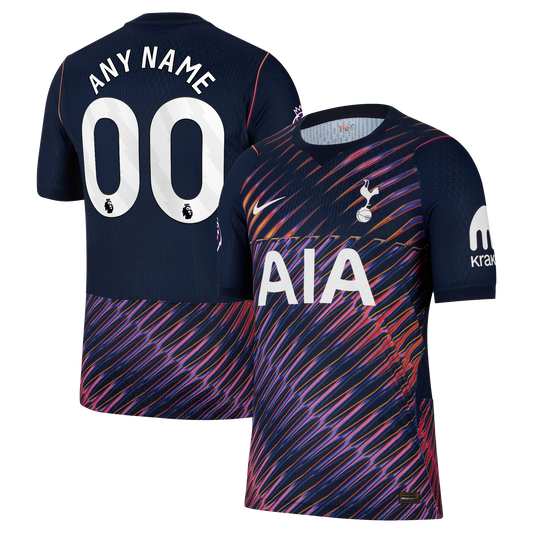 Front and back view of Tottenham Hotspur 2026-2027 away navy match authentic custom jersey by Final Third Kit
