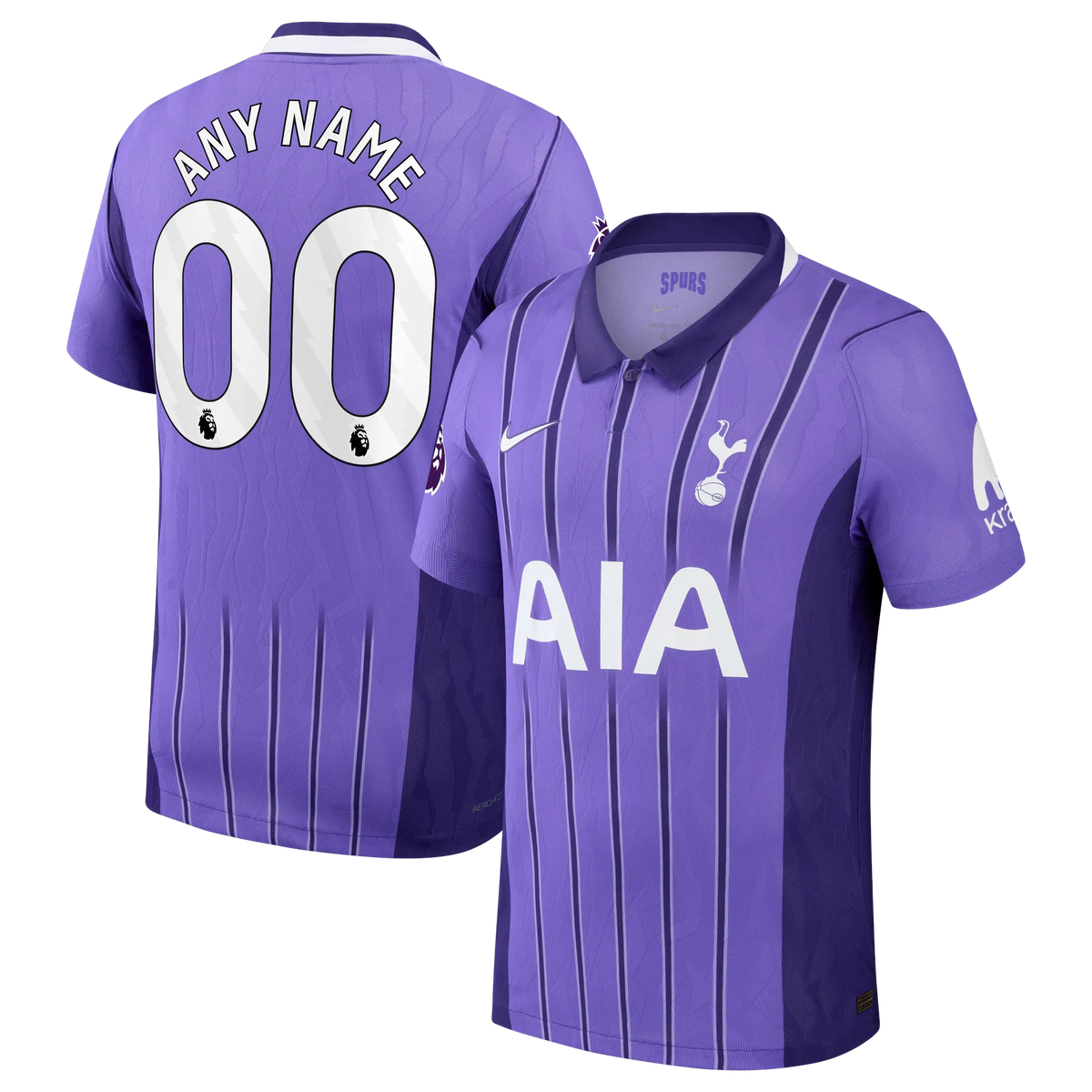 Front and back view of Tottenham Hotspur 2026-2027 third purple match authentic custom jersey by Final Third Kit