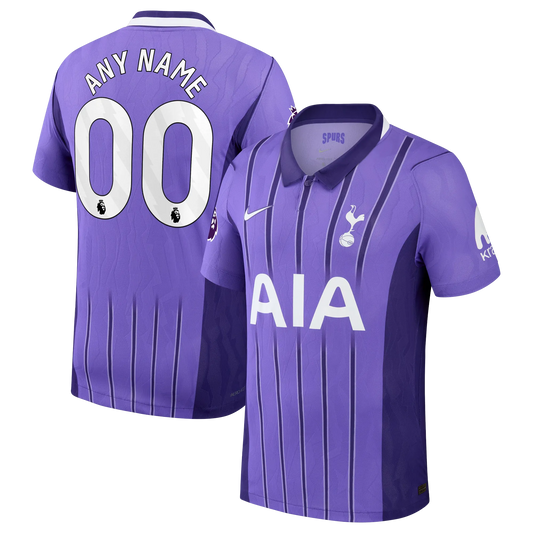 Front and back view of Tottenham Hotspur 2026-2027 third purple match authentic custom jersey by Final Third Kit
