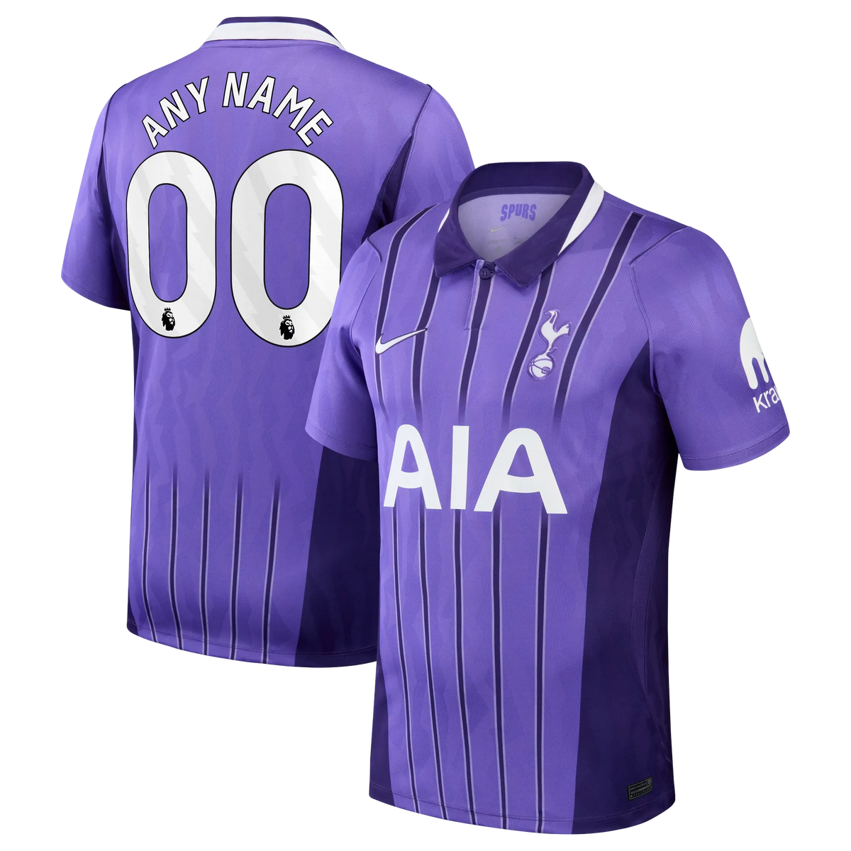 Front and back view of Tottenham Hotspur 2026-2027 third purple stadium replica custom jersey by Final Third Kit