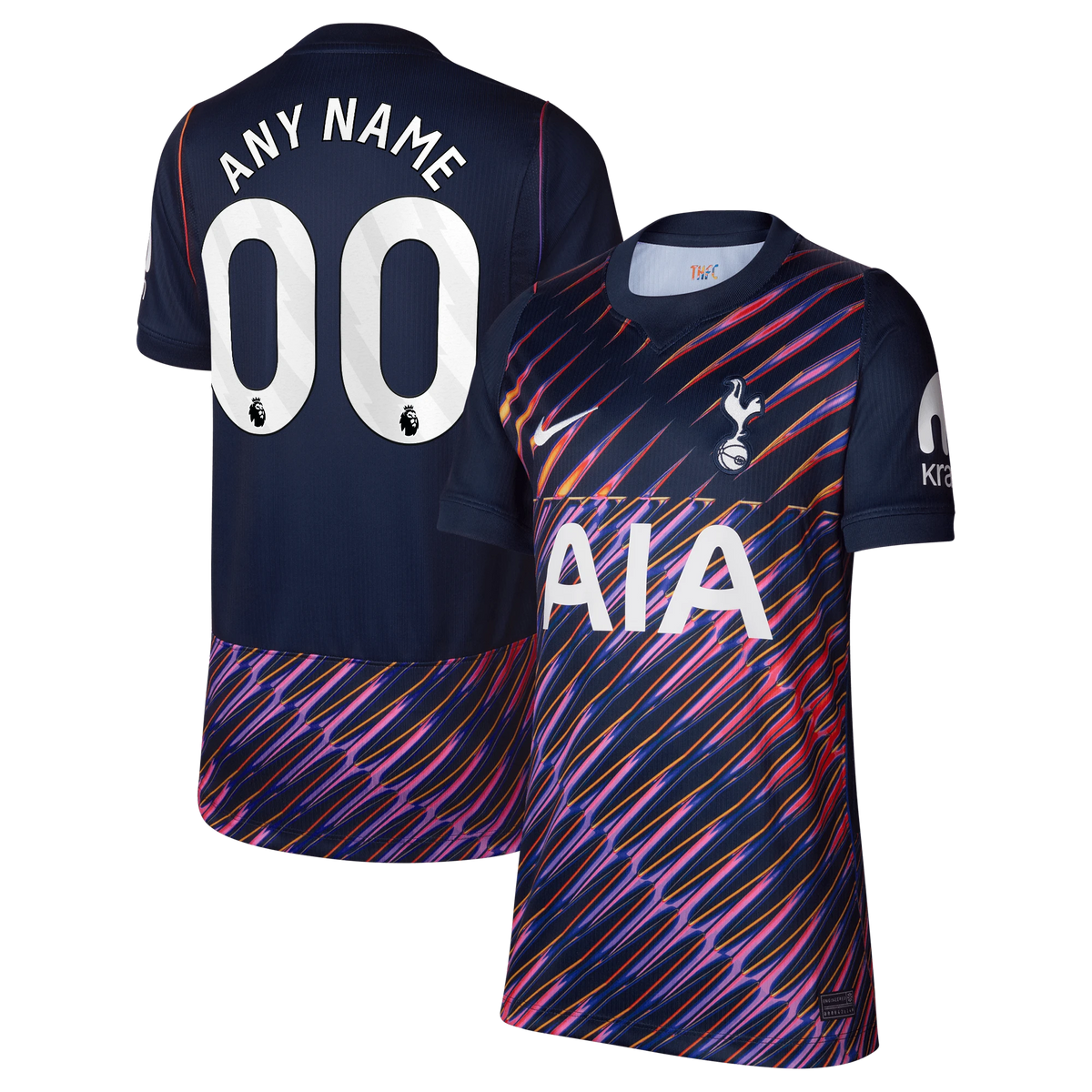 Front and back view of youth Tottenham Hotspur 2026-2027 away navy stadium replica custom jersey by Final Third Kit