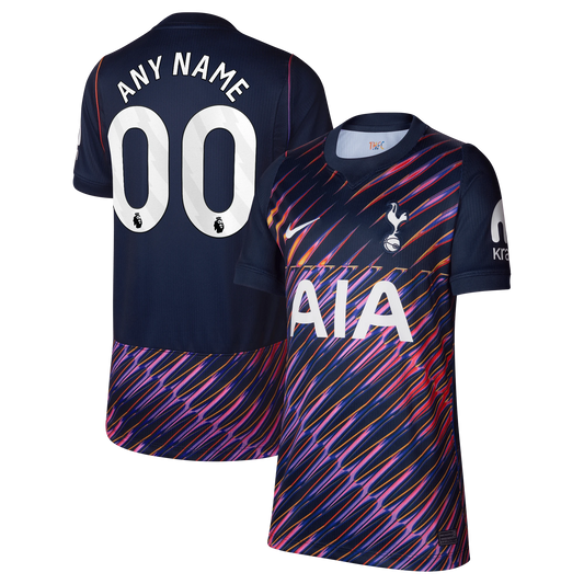 Front and back view of youth Tottenham Hotspur 2026-2027 away navy stadium replica custom jersey by Final Third Kit