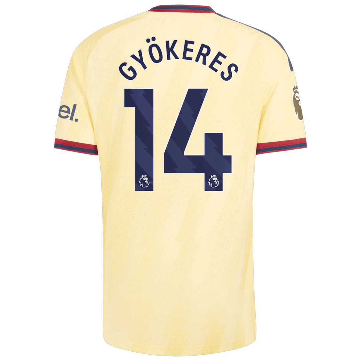 Back view of men's Arsenal 2026-2027 third yellow on-field authentic football shirt with Viktor Gyökeres name and number 14 printing by Final Third Kit