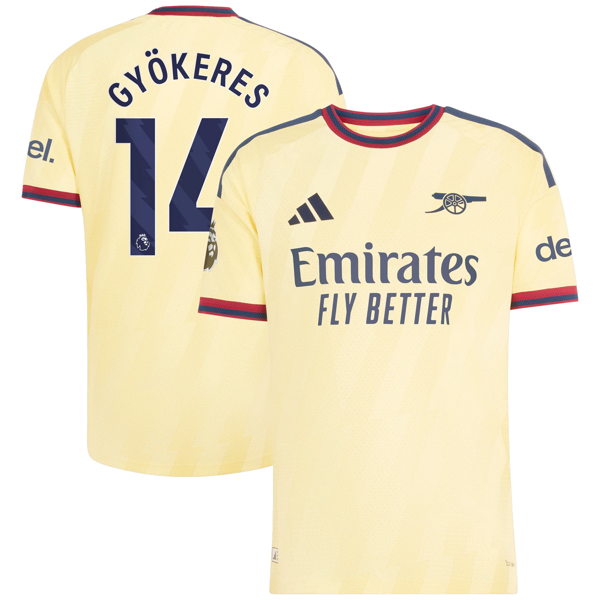 Front and back view of men's Arsenal 2026-2027 third yellow on-field authentic jersey featuring Viktor Gyökeres by Final Third Kit