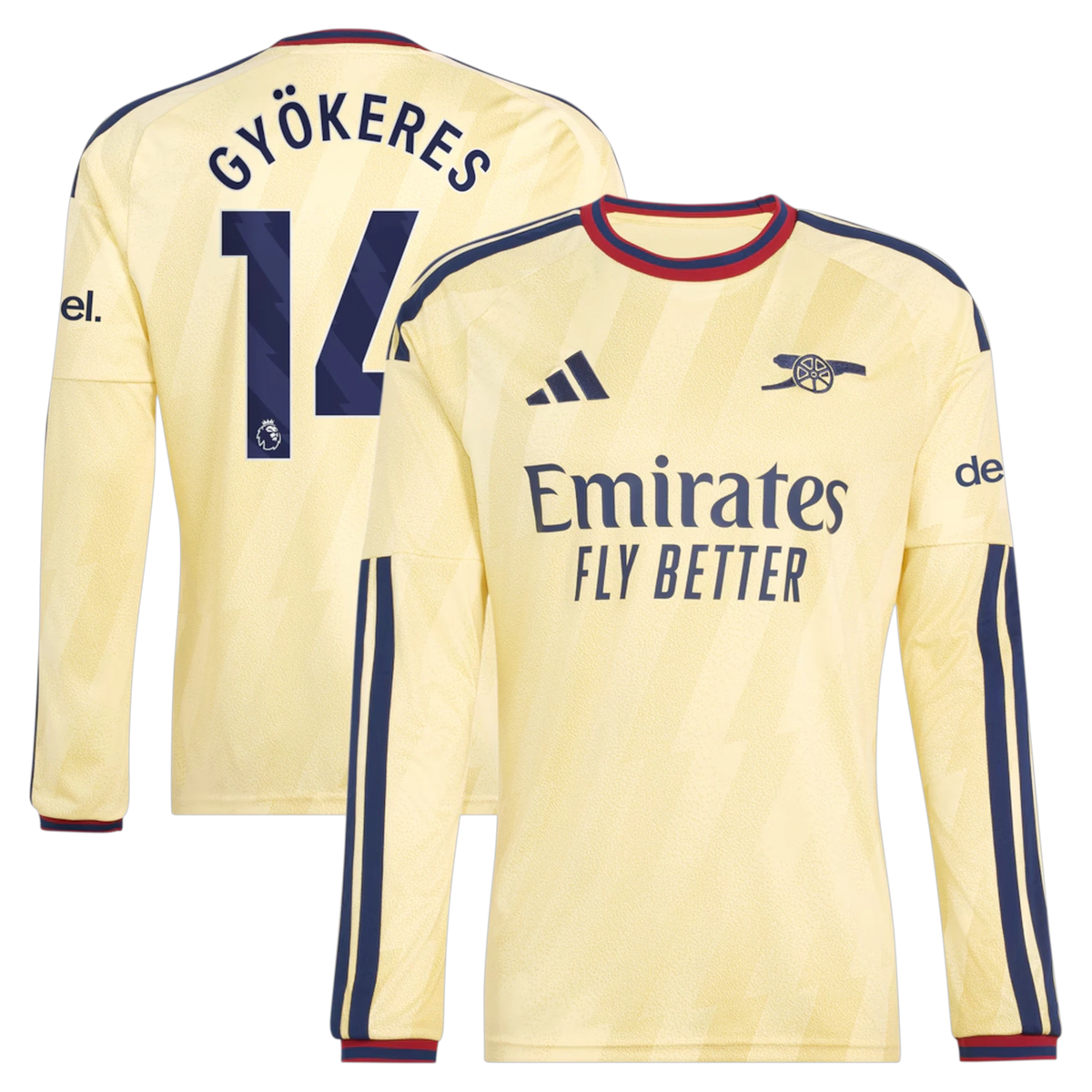 Front and back view of men's Arsenal 2026-2027 third yellow replica long sleeve jersey featuring Viktor Gyökeres by Final Third Kit