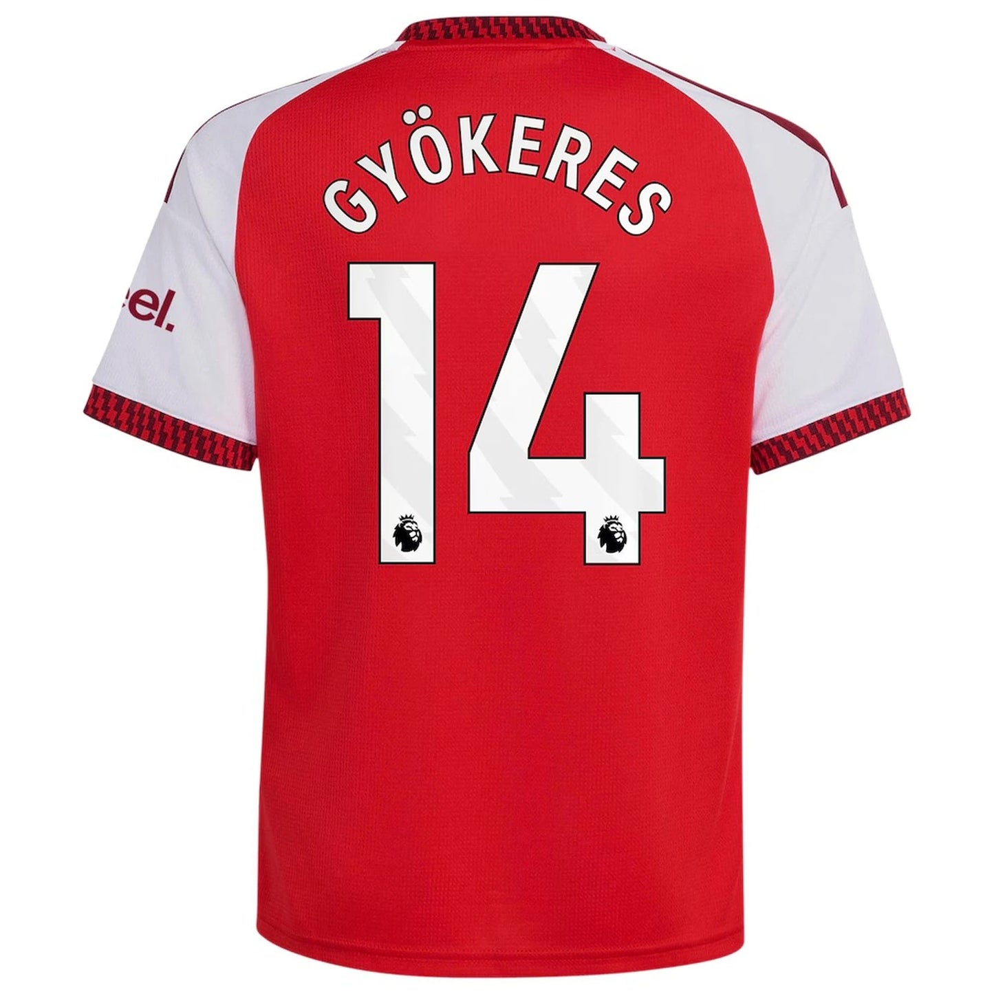 Back view of youth Arsenal 2026-2027 home red football shirt with Viktor Gyökeres name and number printing by Final Third Kit