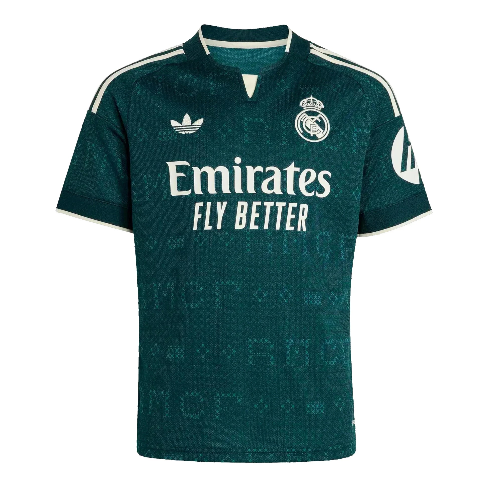 Front view of youth Real Madrid 2026-2027 away green replica soccer jersey by Final Third Kit