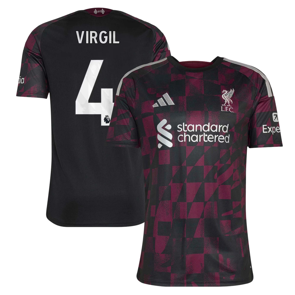 Front and back view of Liverpool 2026-2027 third black replica jersey featuring Virgil van Dijk by Final Third Kit