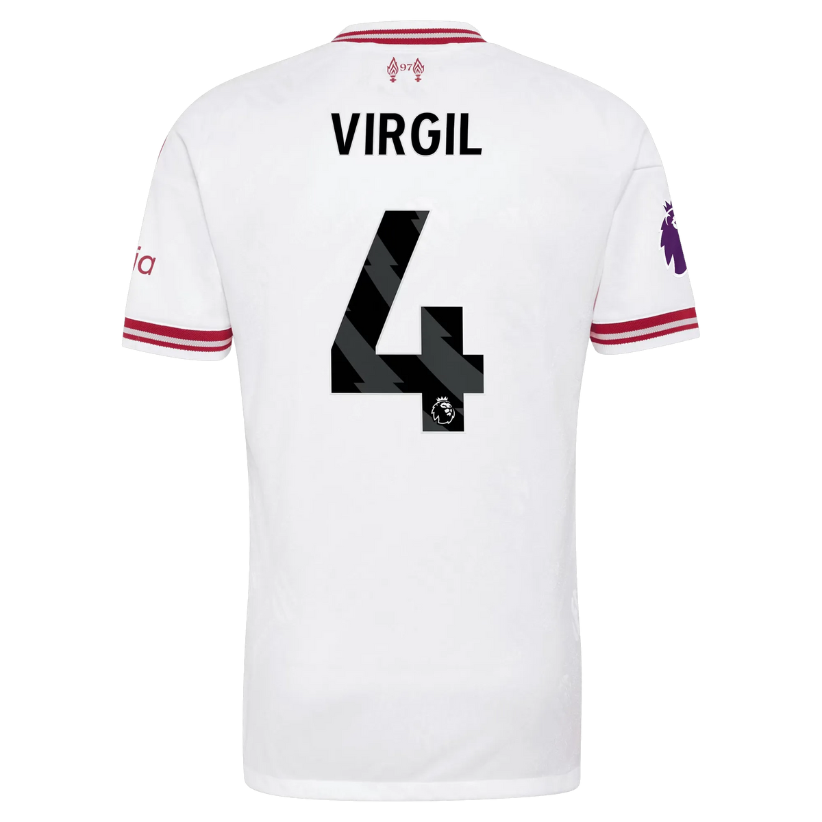 Back view of men's Liverpool 2026-2027 away white on-field authentic football shirt with Virgil van Dijk name and number 4 printing by Final Third Kit