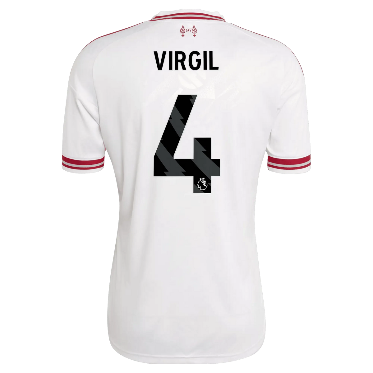 Back view of men's Liverpool 2026-2027 away white replica football shirt with Virgil van Dijk name and number 4 printing by Final Third Kit