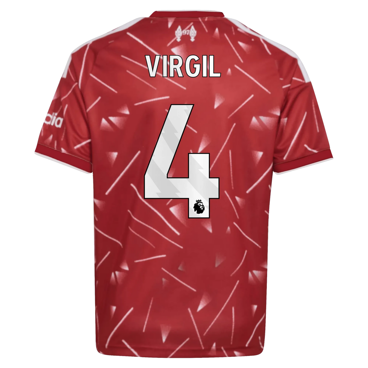 Back view of youth Liverpool 2026-2027 home red replica football shirt with Virgil van Dijk name and number 4 printing by Final Third Kit