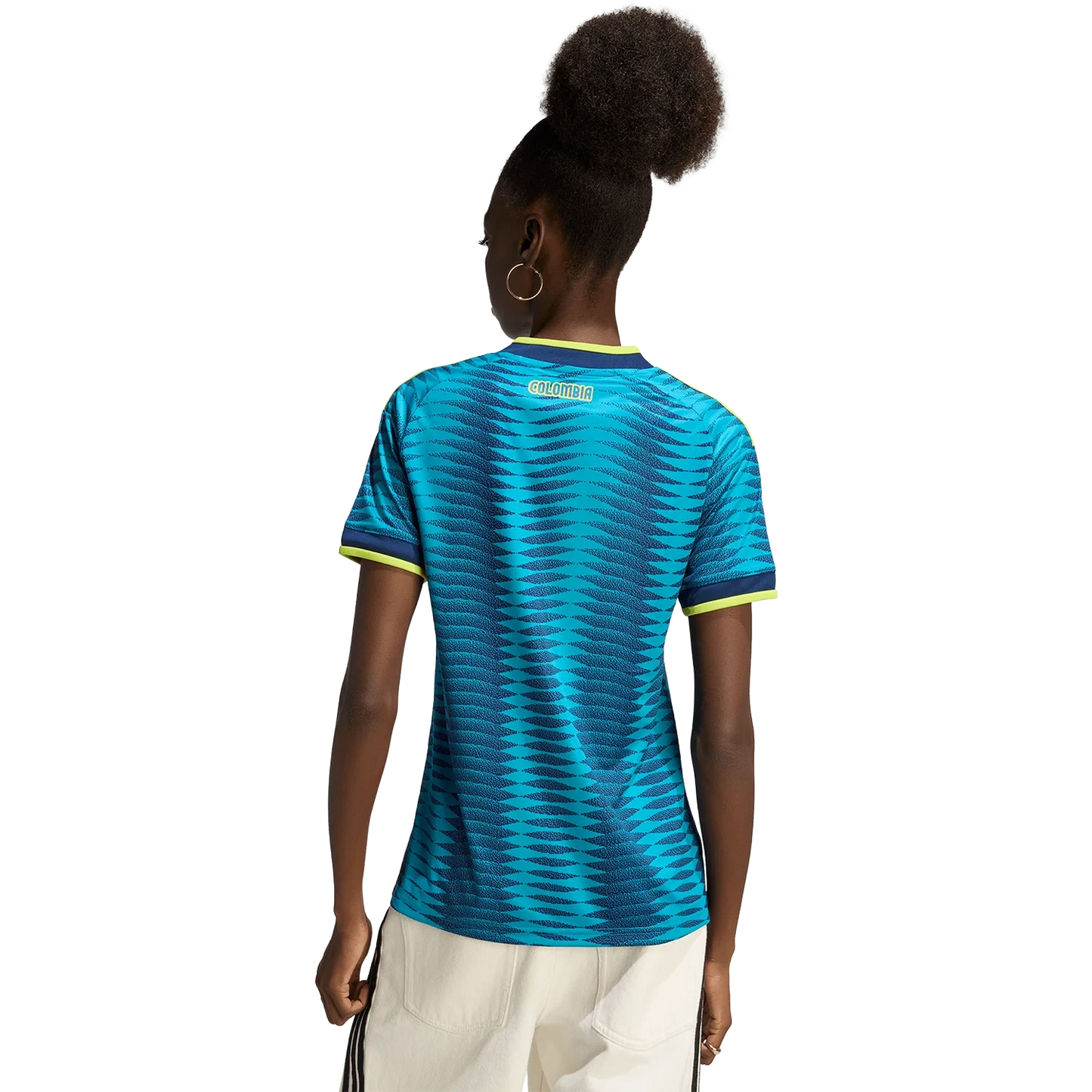 Model Wearing A Colombia 2026 Away Blue Jersey Back View
