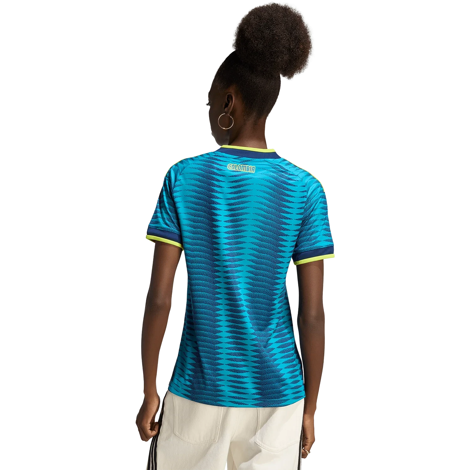 Model Wearing A Colombia 2026 Away Blue Jersey Back View